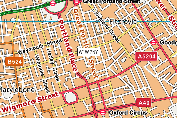 W1W 7NY map - OS VectorMap District (Ordnance Survey)