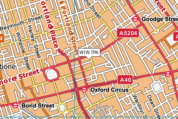 W1W 7PA map - OS VectorMap District (Ordnance Survey)