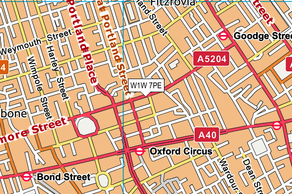 W1W 7PE map - OS VectorMap District (Ordnance Survey)
