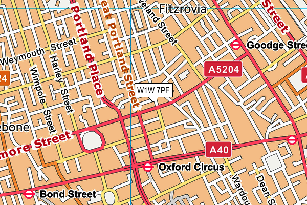 W1W 7PF map - OS VectorMap District (Ordnance Survey)
