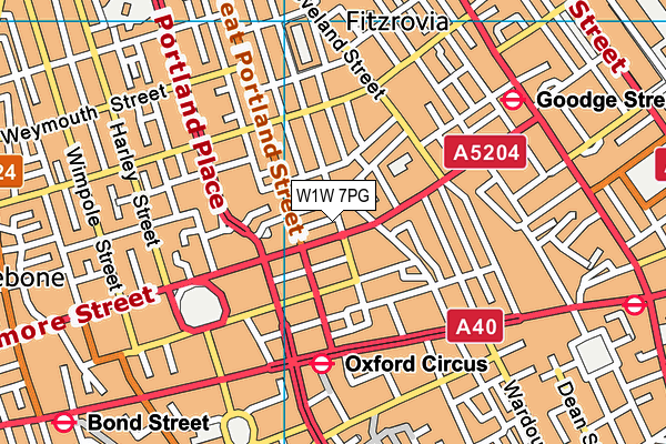 W1W 7PG map - OS VectorMap District (Ordnance Survey)