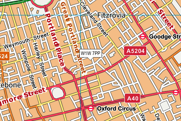 W1W 7PP map - OS VectorMap District (Ordnance Survey)