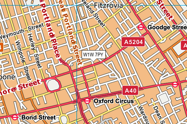 W1W 7PY map - OS VectorMap District (Ordnance Survey)