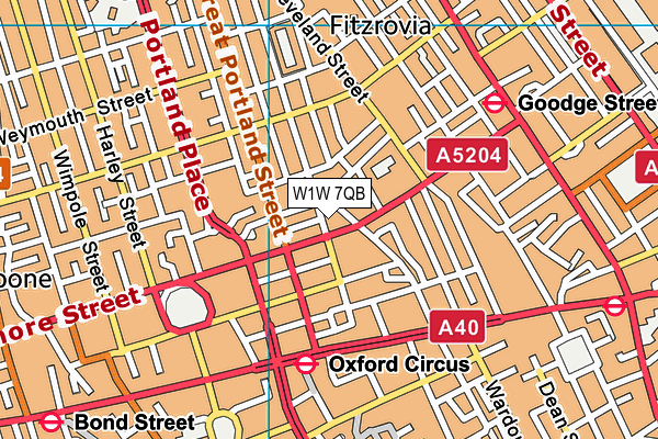 W1W 7QB map - OS VectorMap District (Ordnance Survey)