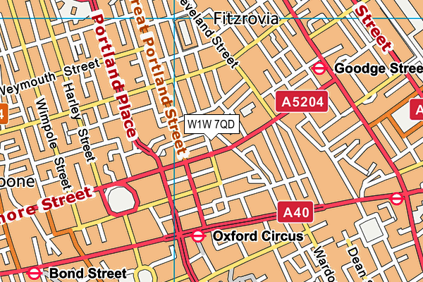 W1W 7QD map - OS VectorMap District (Ordnance Survey)