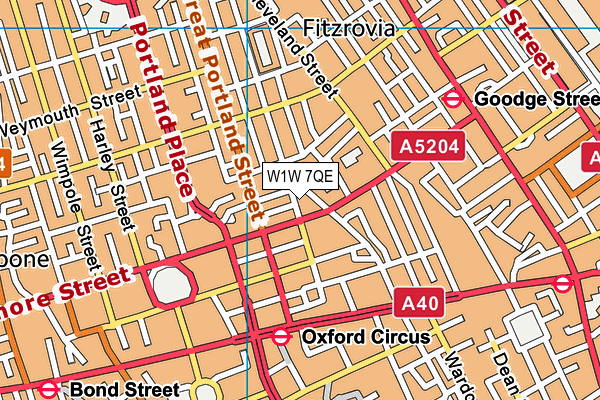W1W 7QE map - OS VectorMap District (Ordnance Survey)