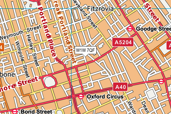W1W 7QF map - OS VectorMap District (Ordnance Survey)