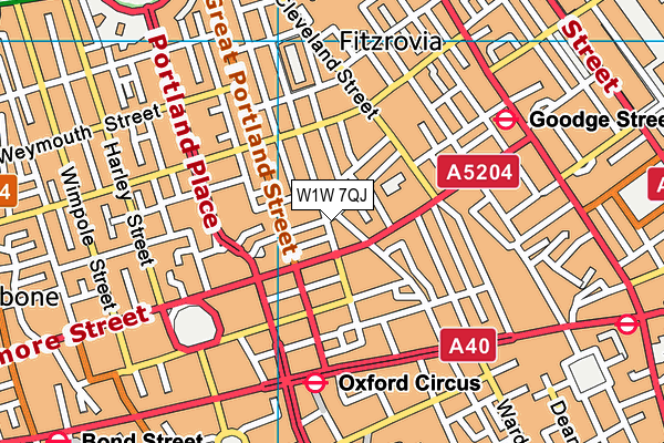 W1W 7QJ map - OS VectorMap District (Ordnance Survey)