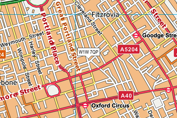 W1W 7QP map - OS VectorMap District (Ordnance Survey)