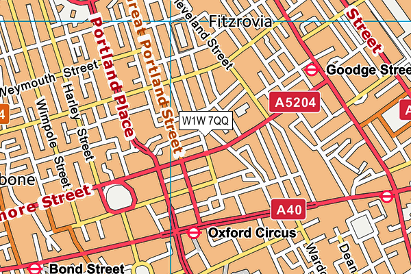 W1W 7QQ map - OS VectorMap District (Ordnance Survey)