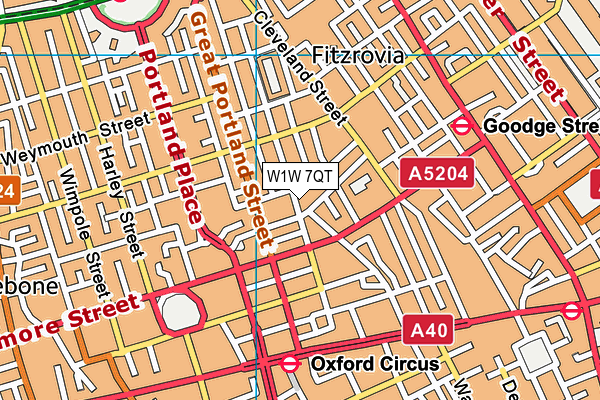 W1W 7QT map - OS VectorMap District (Ordnance Survey)