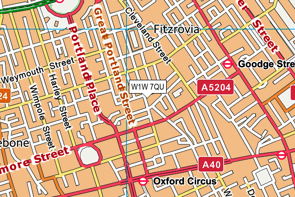 W1W 7QU map - OS VectorMap District (Ordnance Survey)