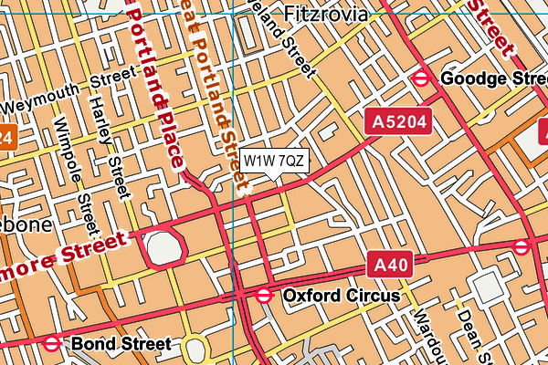 W1W 7QZ map - OS VectorMap District (Ordnance Survey)
