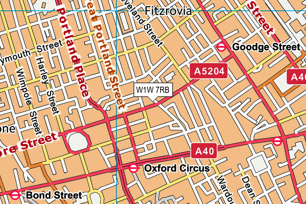 W1W 7RB map - OS VectorMap District (Ordnance Survey)