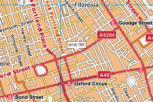 W1W 7RF map - OS VectorMap District (Ordnance Survey)