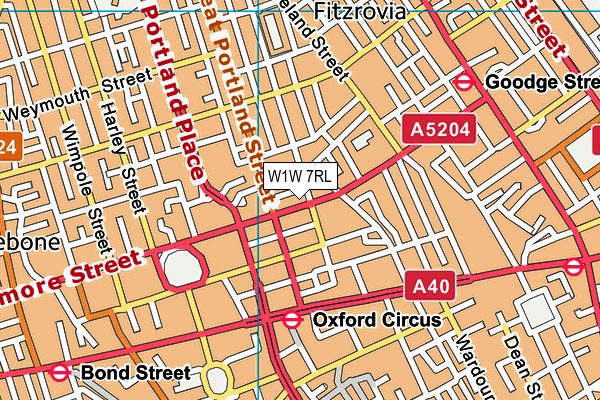 W1W 7RL map - OS VectorMap District (Ordnance Survey)