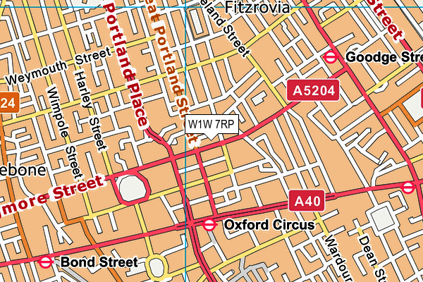 W1W 7RP map - OS VectorMap District (Ordnance Survey)