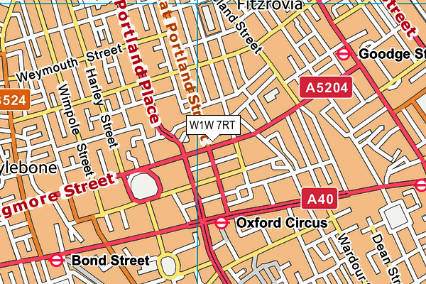 W1W 7RT map - OS VectorMap District (Ordnance Survey)