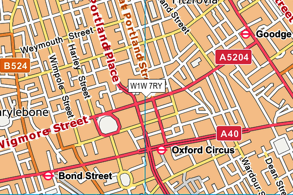 W1W 7RY map - OS VectorMap District (Ordnance Survey)