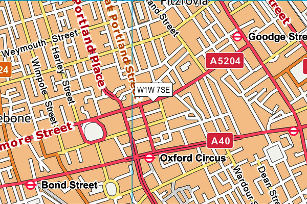 W1W 7SE map - OS VectorMap District (Ordnance Survey)