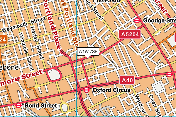W1W 7SF map - OS VectorMap District (Ordnance Survey)