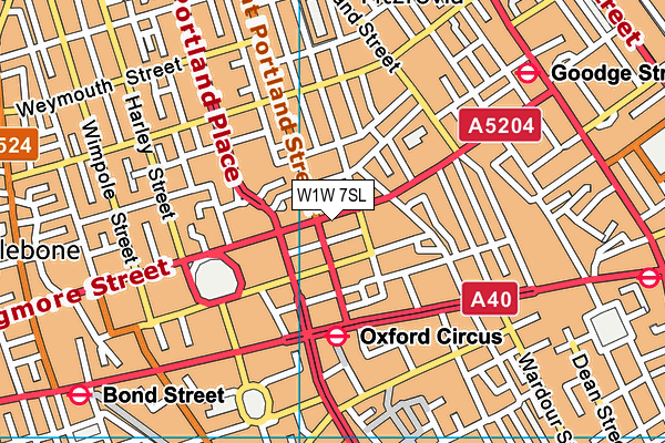 W1W 7SL map - OS VectorMap District (Ordnance Survey)