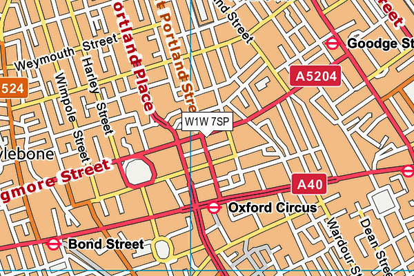 W1W 7SP map - OS VectorMap District (Ordnance Survey)