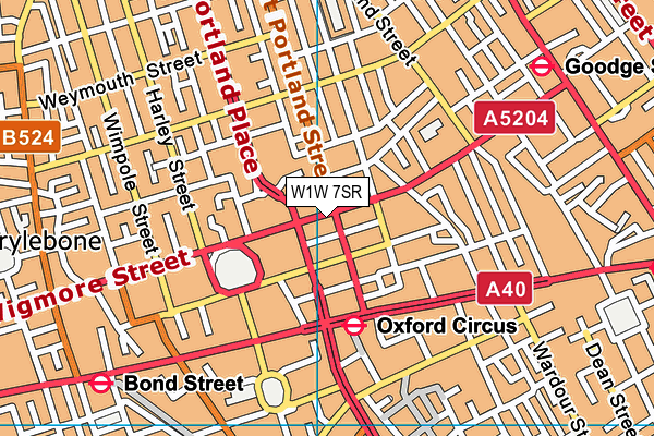 W1W 7SR map - OS VectorMap District (Ordnance Survey)