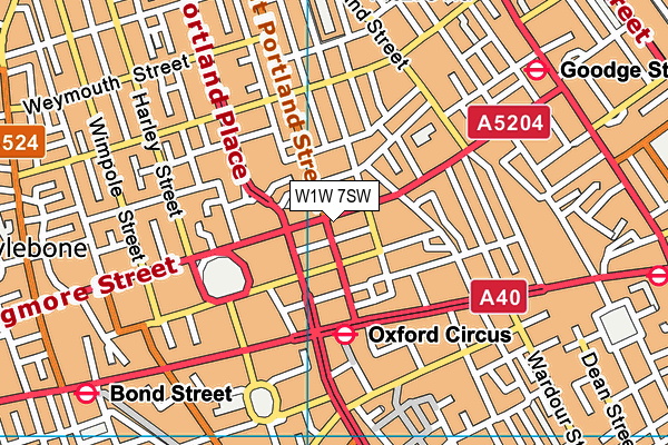 W1W 7SW map - OS VectorMap District (Ordnance Survey)
