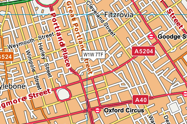 W1W 7TF map - OS VectorMap District (Ordnance Survey)