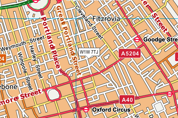 W1W 7TJ map - OS VectorMap District (Ordnance Survey)