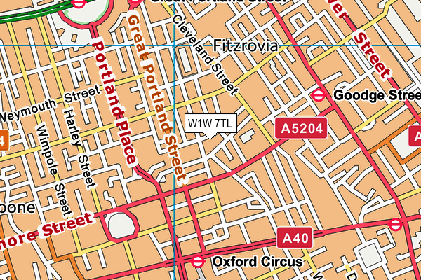 W1W 7TL map - OS VectorMap District (Ordnance Survey)