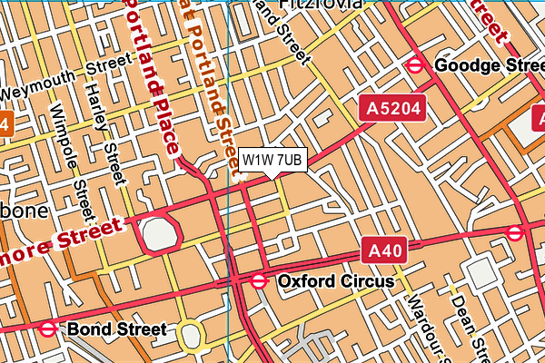 W1W 7UB map - OS VectorMap District (Ordnance Survey)