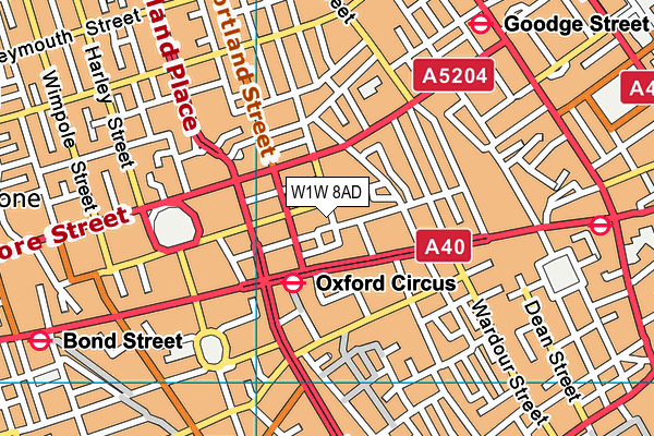 W1W 8AD map - OS VectorMap District (Ordnance Survey)