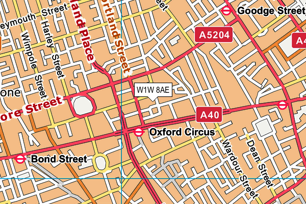 W1W 8AE map - OS VectorMap District (Ordnance Survey)