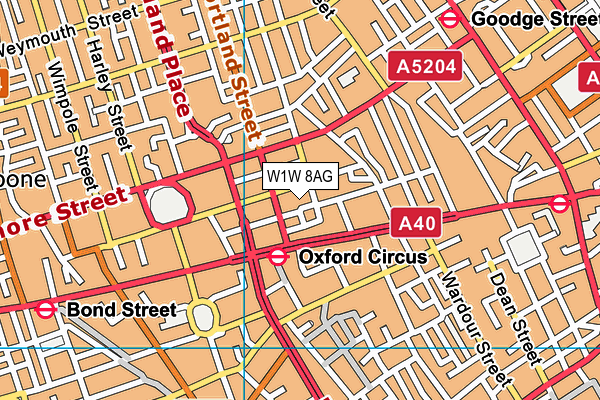 W1W 8AG map - OS VectorMap District (Ordnance Survey)