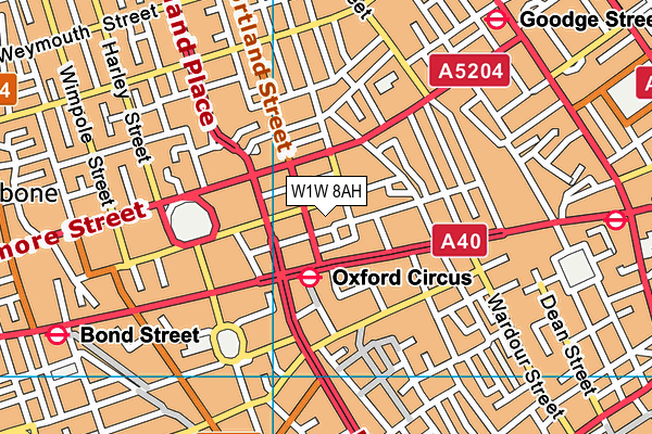 W1W 8AH map - OS VectorMap District (Ordnance Survey)
