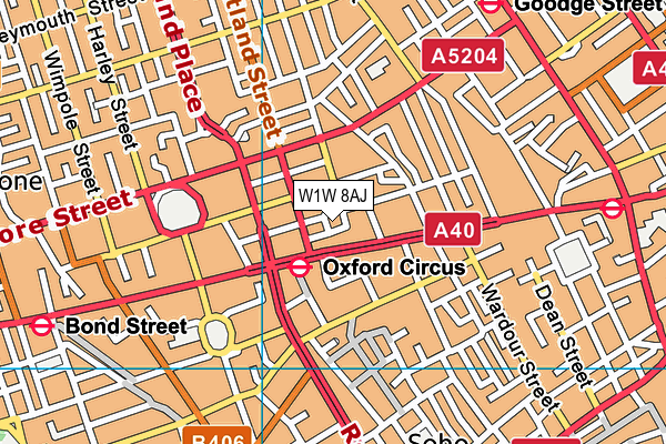 W1W 8AJ map - OS VectorMap District (Ordnance Survey)