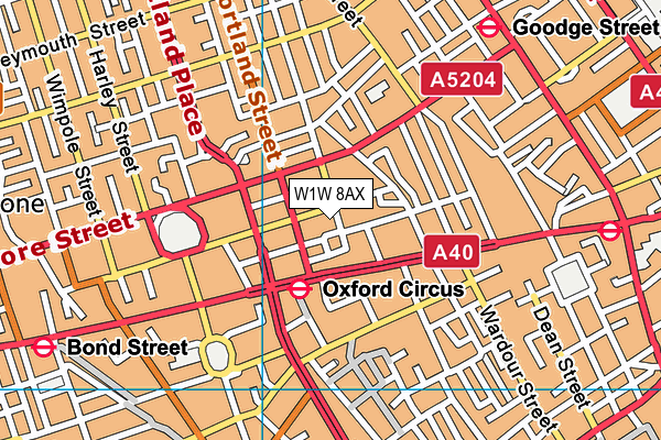 W1W 8AX map - OS VectorMap District (Ordnance Survey)