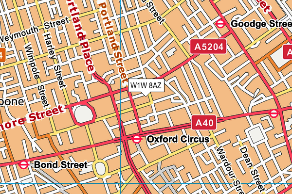 W1W 8AZ map - OS VectorMap District (Ordnance Survey)