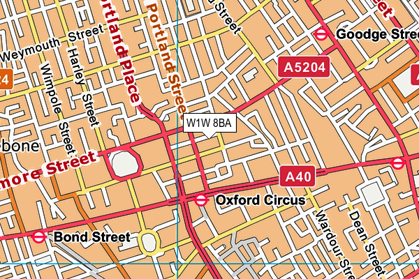 W1W 8BA map - OS VectorMap District (Ordnance Survey)