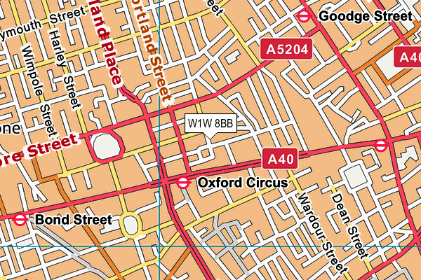 W1W 8BB map - OS VectorMap District (Ordnance Survey)