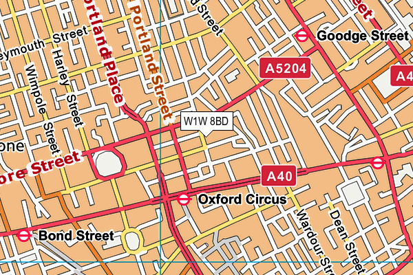 W1W 8BD map - OS VectorMap District (Ordnance Survey)