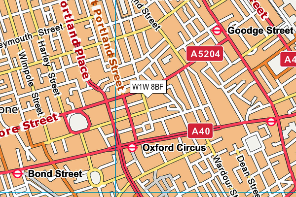 W1W 8BF map - OS VectorMap District (Ordnance Survey)
