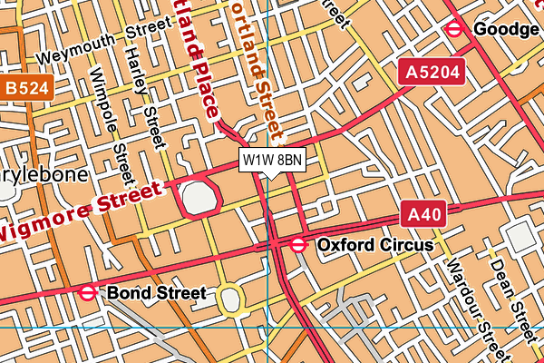 W1W 8BN map - OS VectorMap District (Ordnance Survey)
