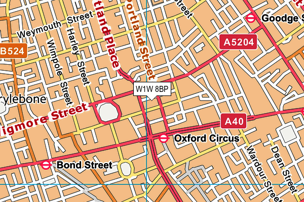 W1W 8BP map - OS VectorMap District (Ordnance Survey)