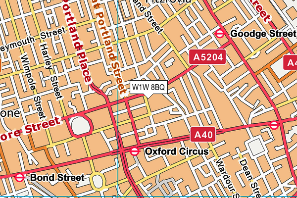 W1W 8BQ map - OS VectorMap District (Ordnance Survey)