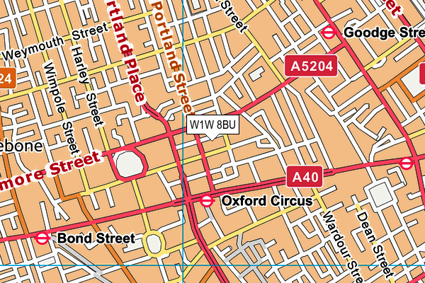 W1W 8BU map - OS VectorMap District (Ordnance Survey)