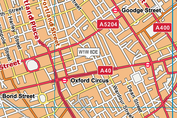 W1W 8DE map - OS VectorMap District (Ordnance Survey)