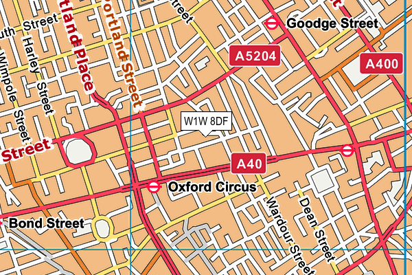 W1W 8DF map - OS VectorMap District (Ordnance Survey)